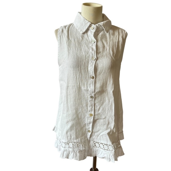 SCANDAL ITALY TOP NWT S BREATHABLE LINEN BABYDOLL CROCHET LACE COASTAL CHIC - Picture 1 of 12